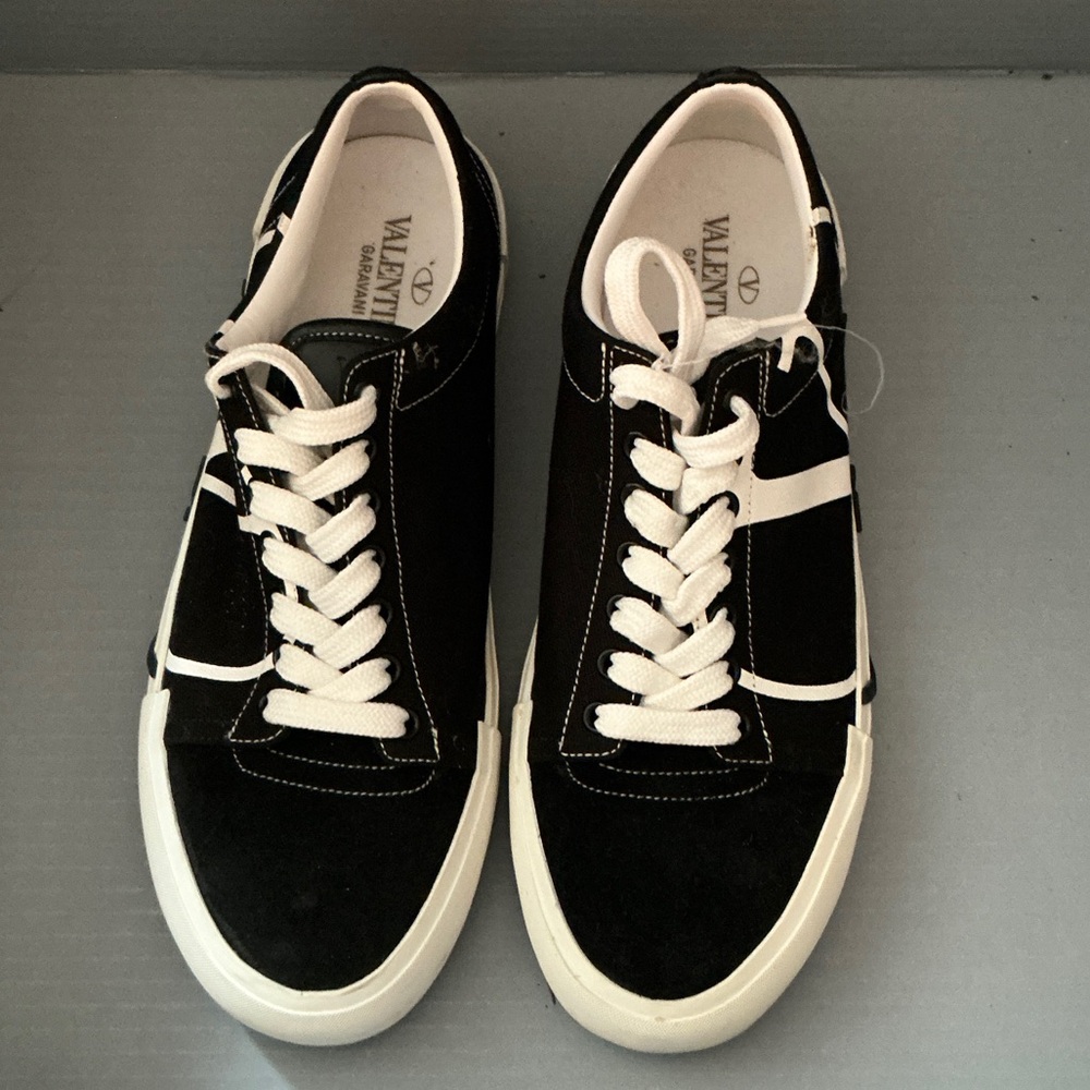 Valentino Black and White Low-Top Lace-Up Sneakers